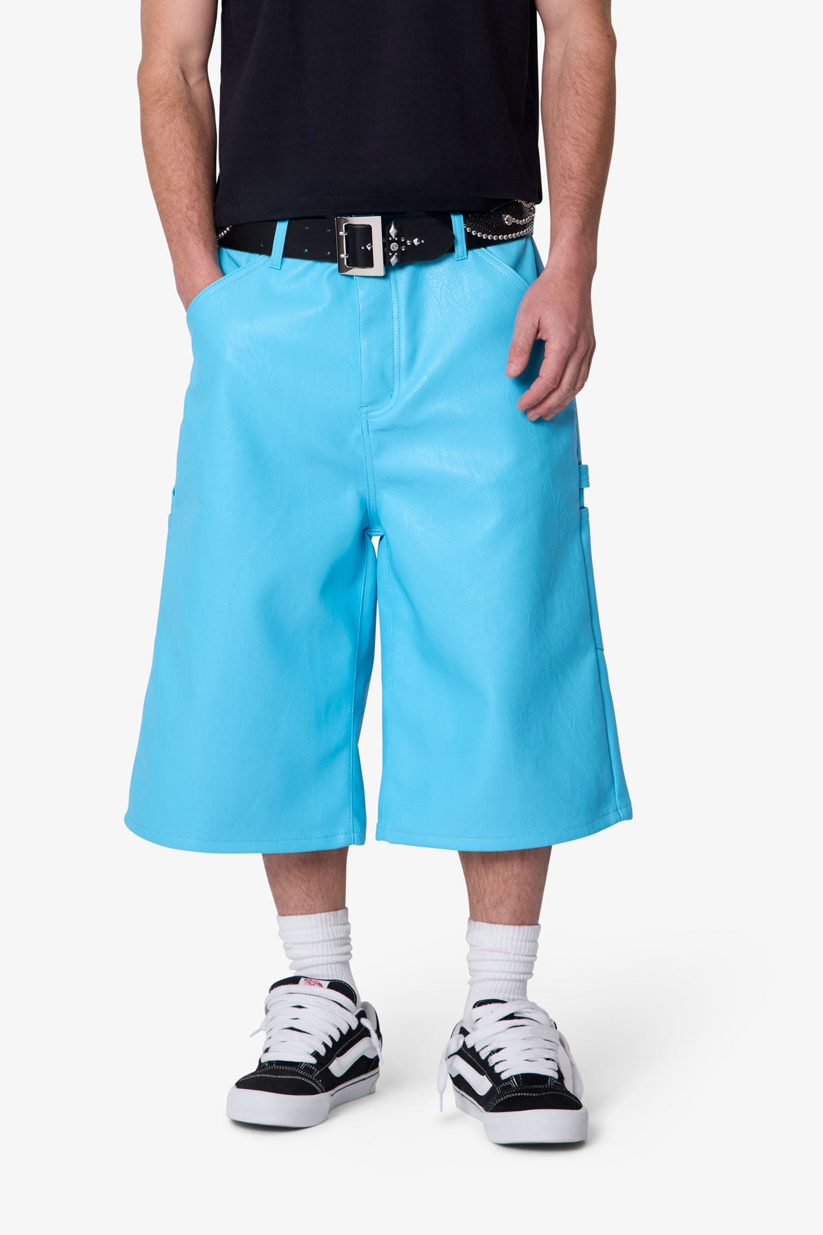 Ultra Baggy Leather Work Shorts - Blue | mnml