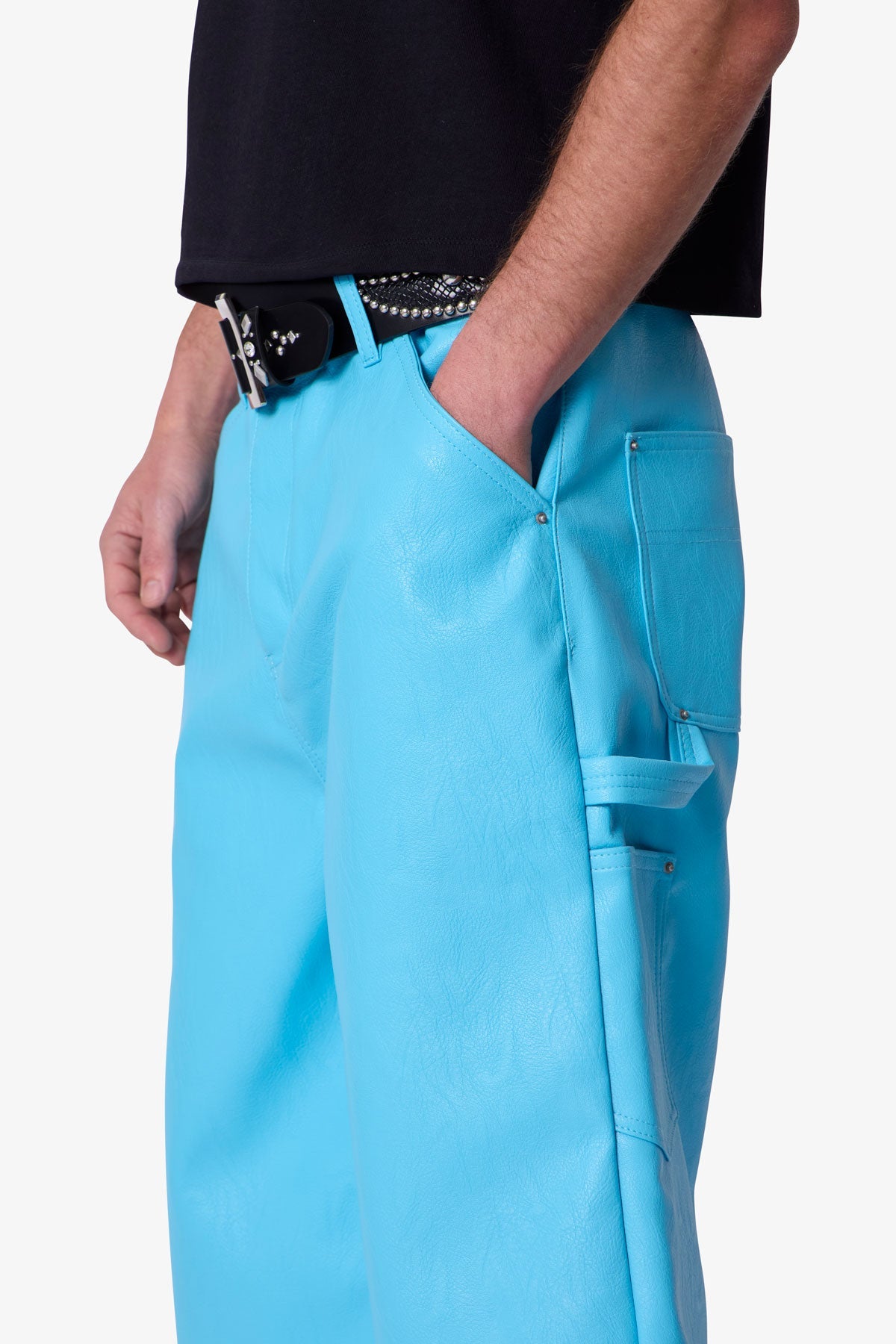 Ultra Baggy Leather Work Shorts - Blue | mnml