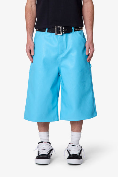 Ultra Baggy Leather Work Shorts - Blue | mnml