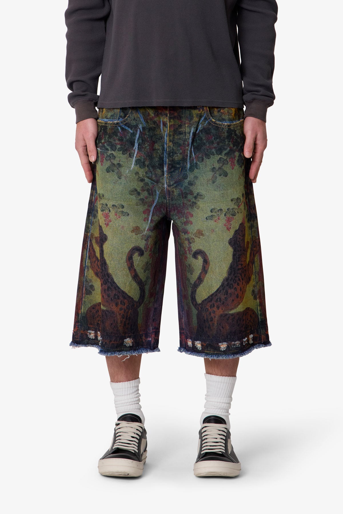 Ultra Baggy Leopard Denim Shorts - Multi | mnml