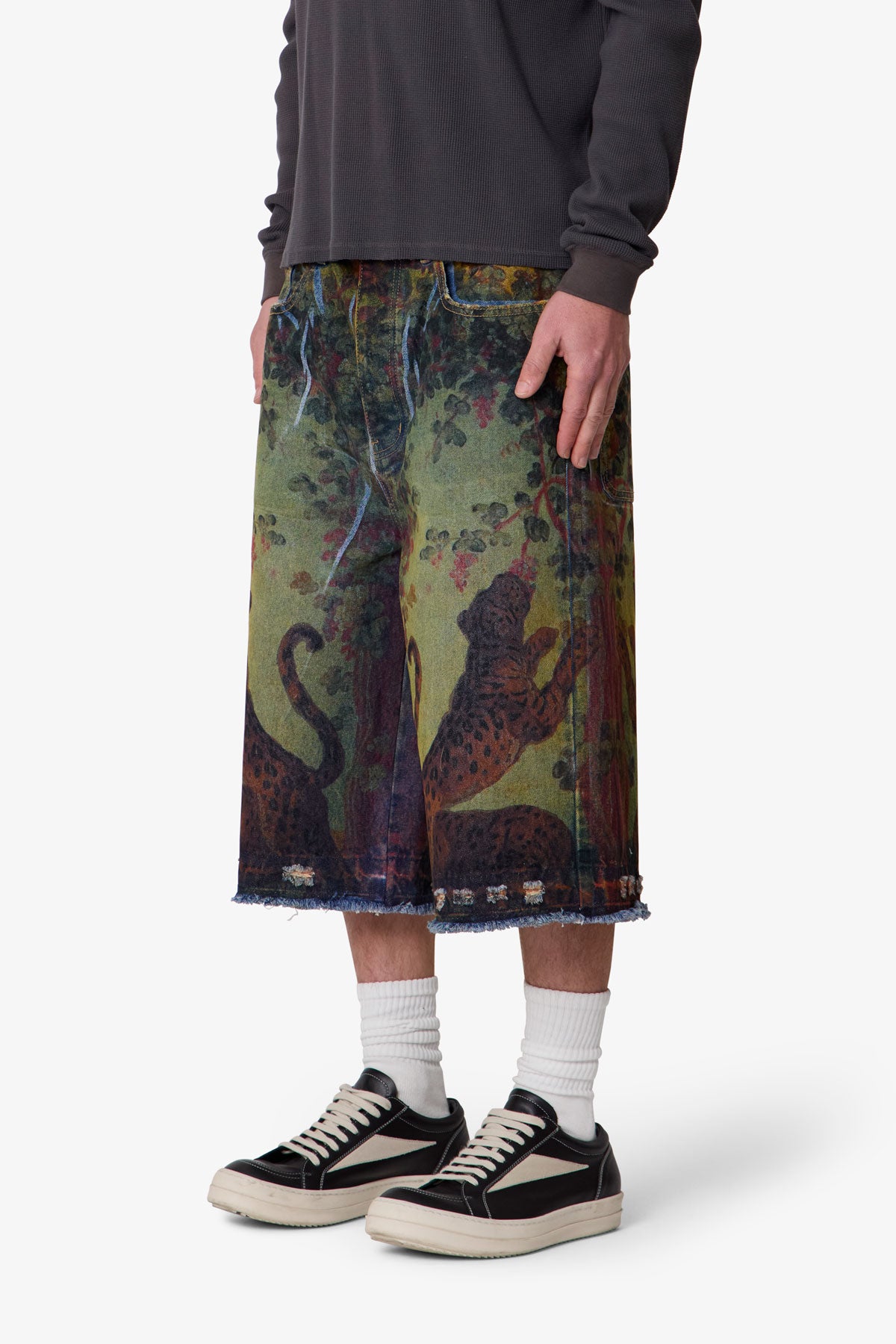 Ultra Baggy Leopard Denim Shorts - Multi | mnml