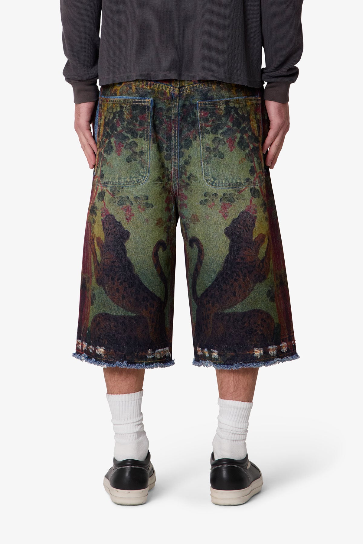 Ultra Baggy Leopard Denim Shorts - Multi | mnml