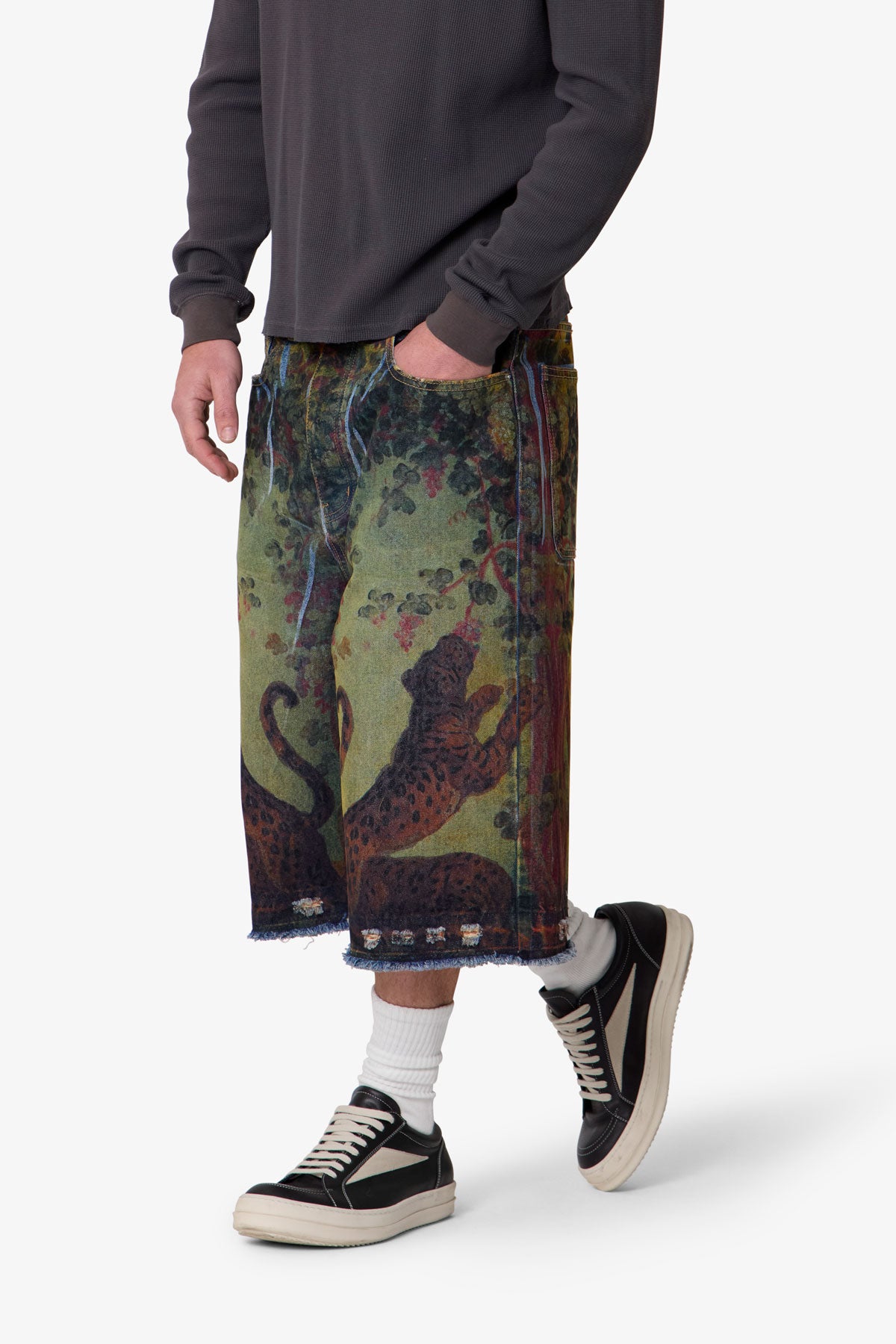 Ultra Baggy Leopard Denim Shorts - Multi | mnml