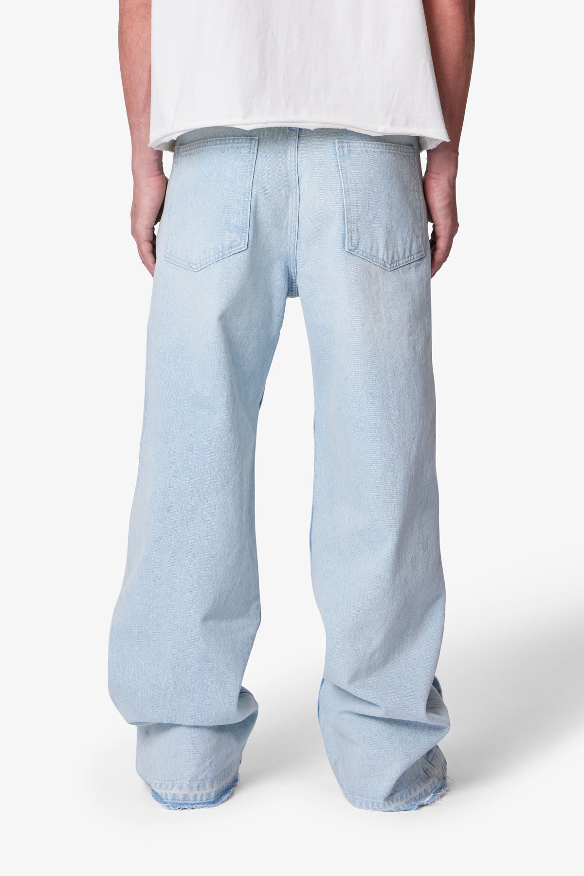 Ultra Baggy Offset Button Denim - Light Blue | mnml