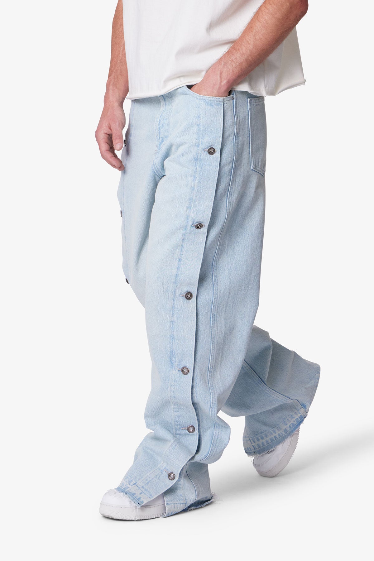 Offset Button Ultra Baggy Offset Button Denim - Light Blue | mnml