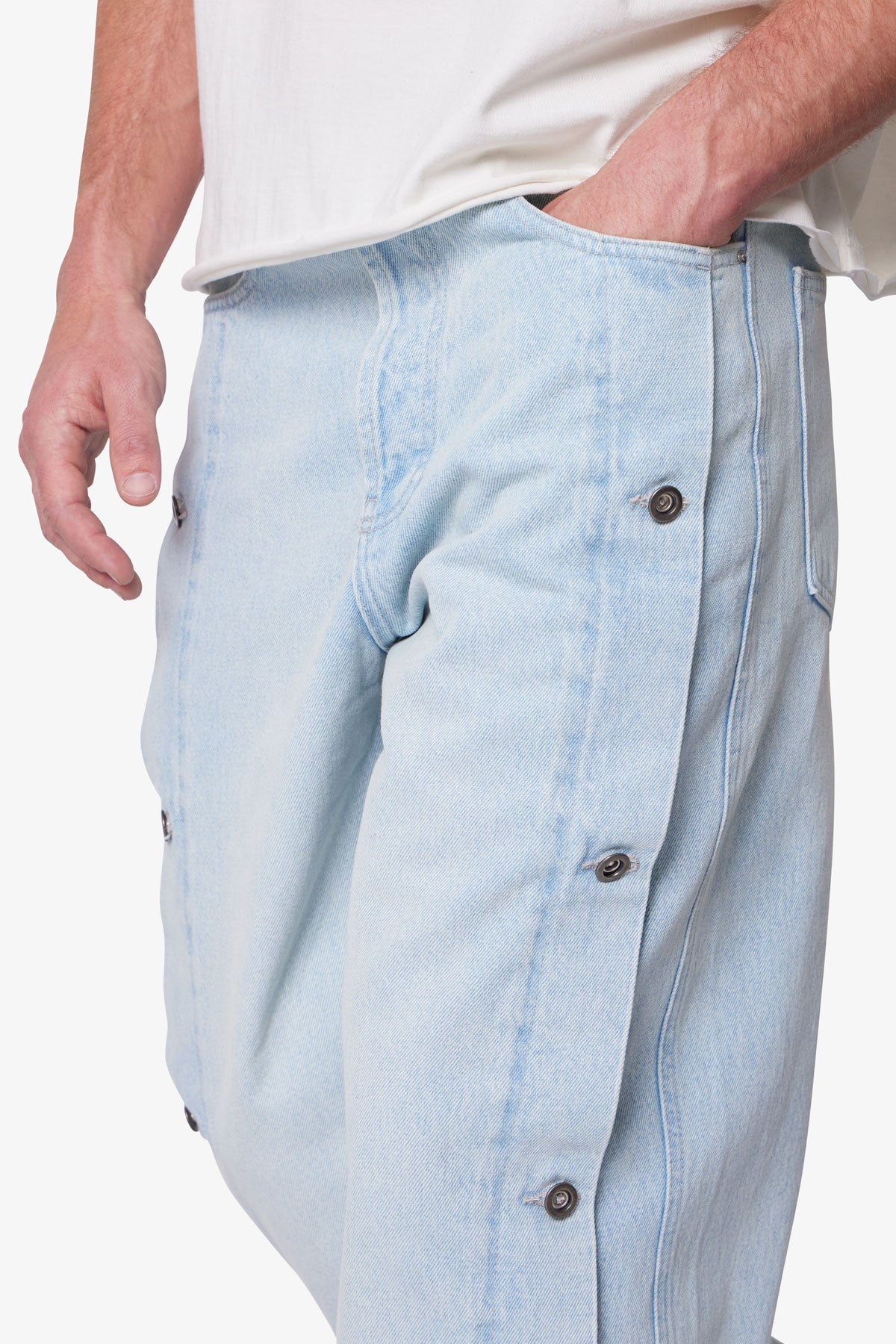 Offset Button Ultra Baggy Offset Button Denim - Light Blue | mnml