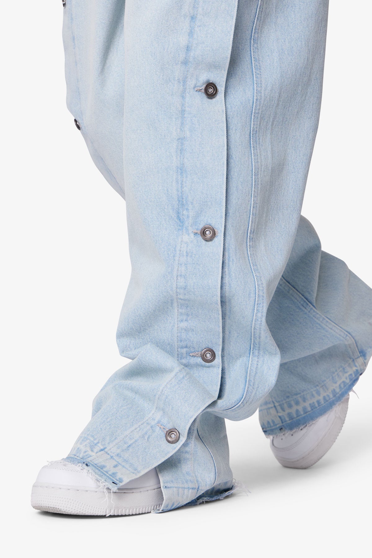 Ultra Baggy Offset Button Denim - Light Blue | mnml
