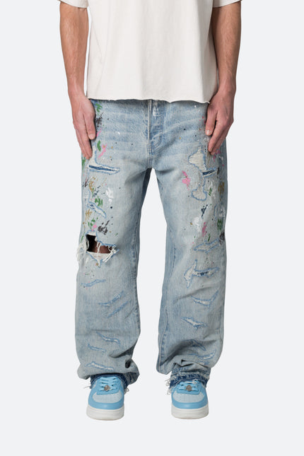 Ultra Baggy Paint Denim - Blue