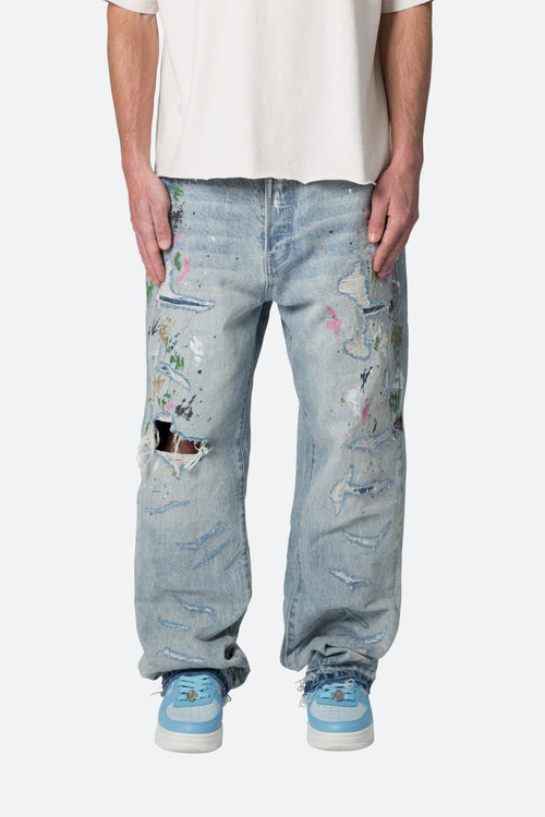 Ultra Baggy Paint Denim - Blue | mnml | shop now