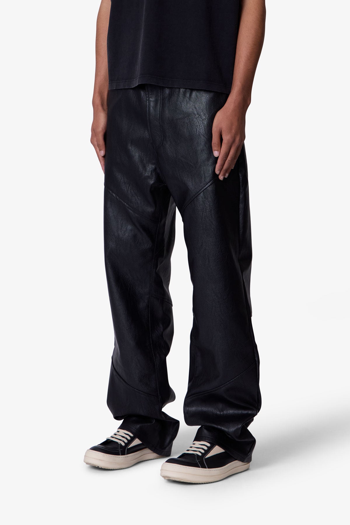 Ultra Baggy Paneled Leather Pants - Black | mnml | shop now