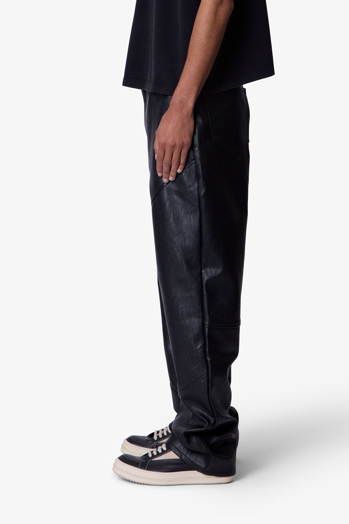 Ultra Baggy Paneled Leather Pants - Black | mnml