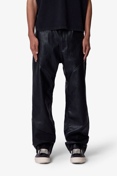 Ultra Baggy Paneled Leather Pants - Black | mnml