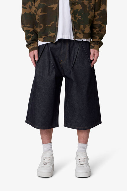 Ultra Baggy Pleated Denim Shorts - Rinsed Indigo