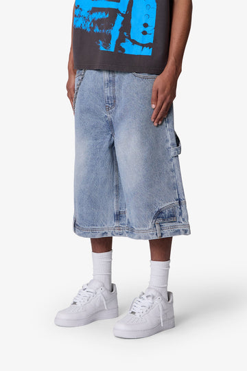 Ultra Baggy Reconstructed Denim Shorts - Blue