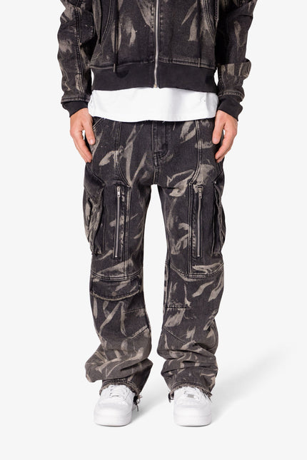 Ultra Baggy Rippled Denim Cargo Pants - Black