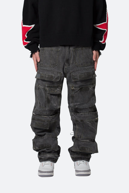 Ultra Baggy Spray Cargo Denim - Black