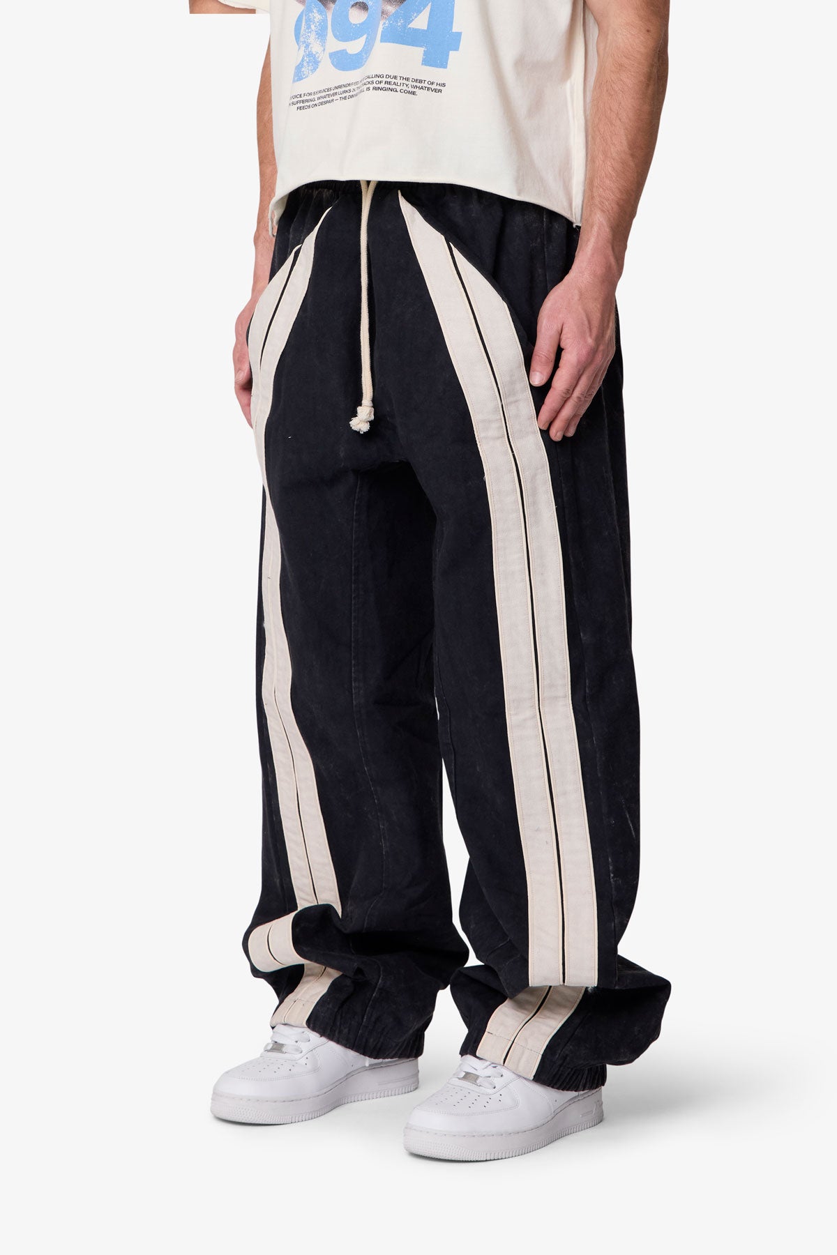 Ultra Baggy Stripe Twill Pants - Black/White | mnml