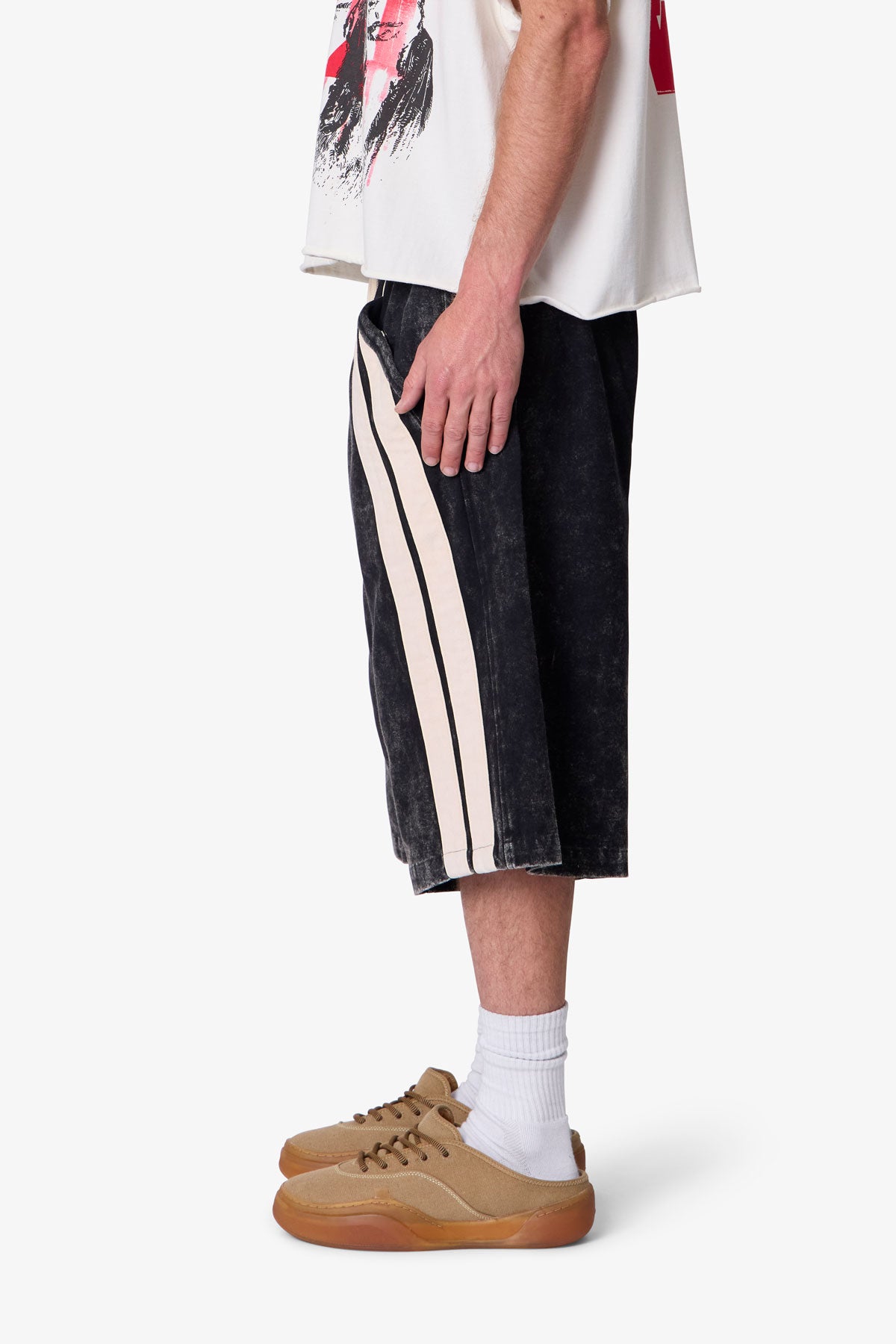 Ultra Baggy Stripe Twill Shorts - Washed Black | mnml