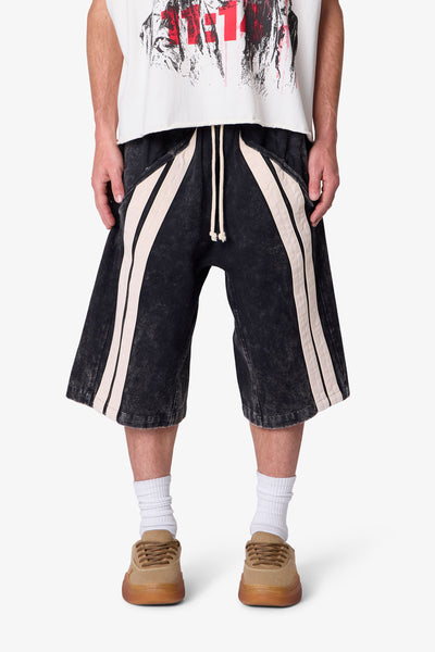 Ultra Baggy Stripe Twill Shorts - Washed Black | mnml