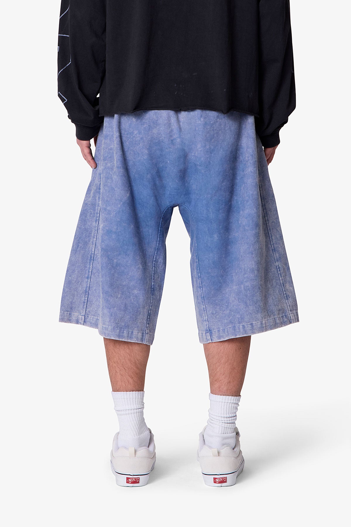 Ultra Baggy Stripe Twill Shorts - Washed Blue | mnml