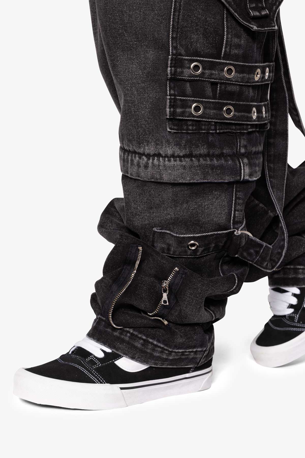 Ultra Baggy Studded Cargo Denim - Black | mnml | shop now