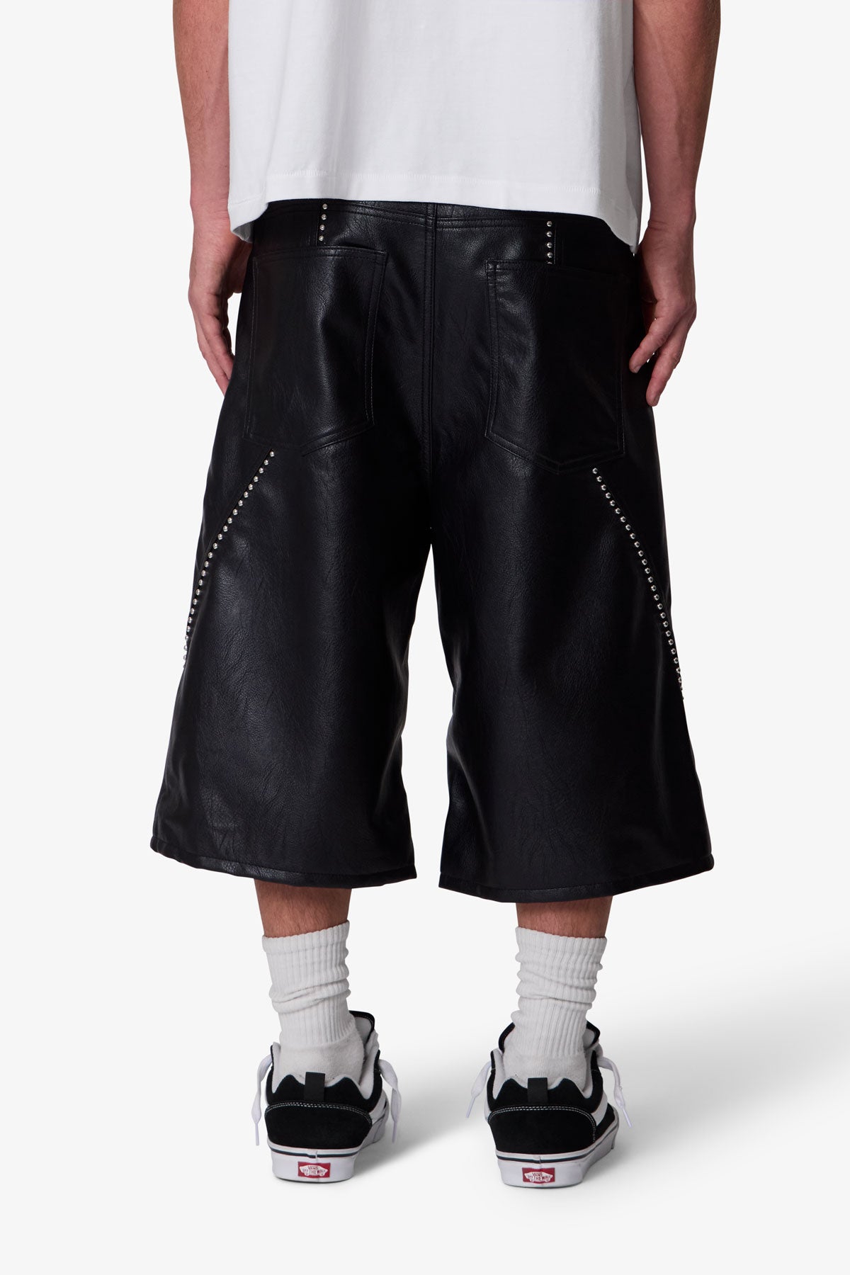 Ultra Baggy Studded Leather Shorts - Black | mnml