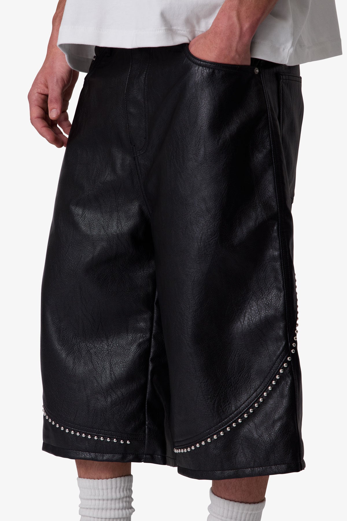 Ultra Baggy Studded Leather Shorts - Black | mnml | shop now