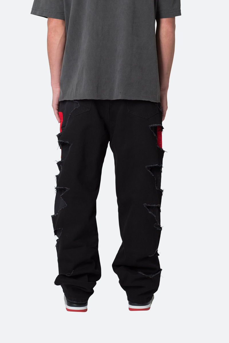 Ultra Baggy Track Lined Denim - Black/Red, mnml