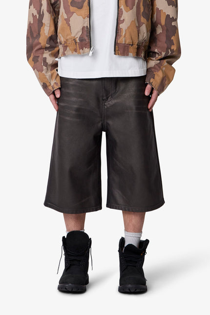 Ultra Baggy Washed Leather Shorts - Black