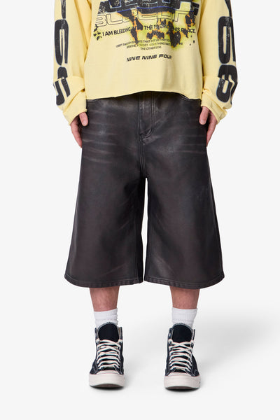 Ultra Baggy Washed Leather Shorts - Black | mnml