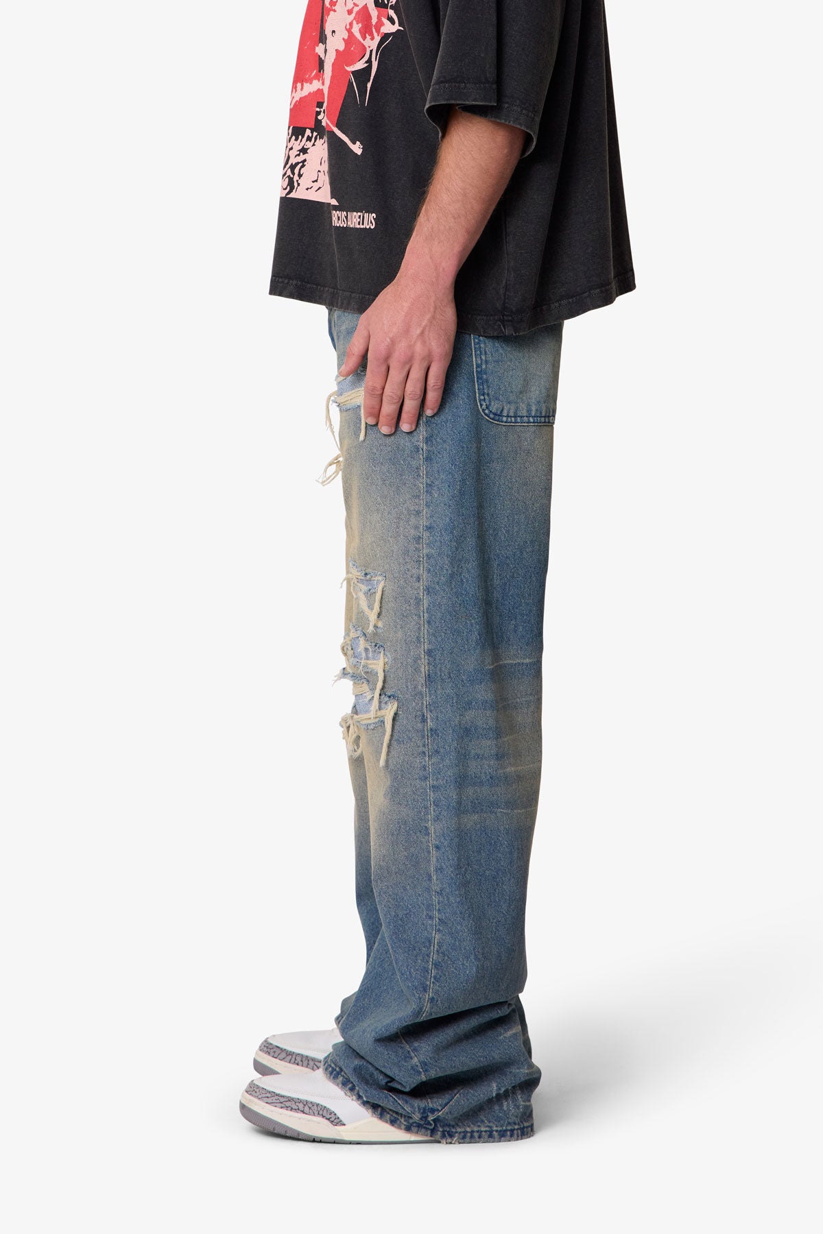 Ultra Wide Distressed Denim - Blue | mnml