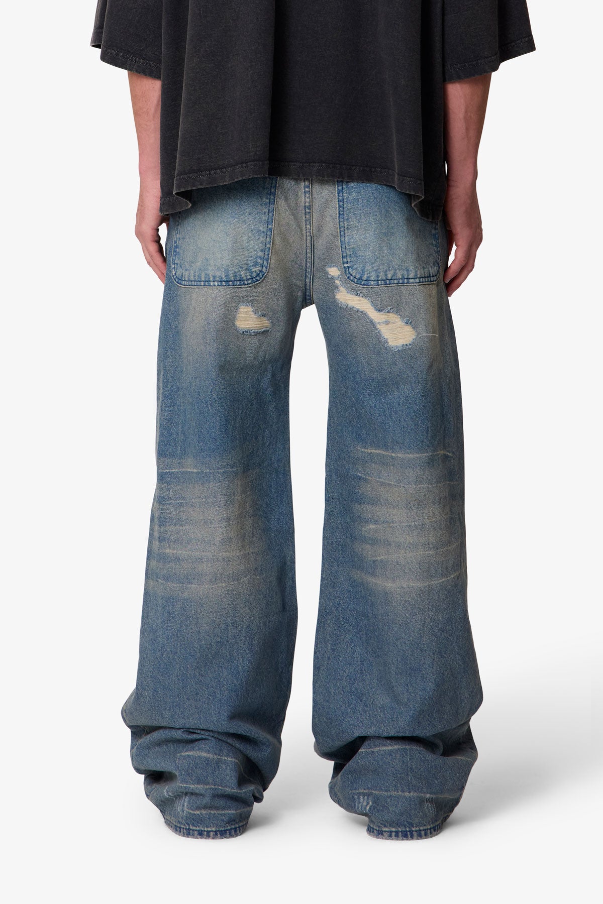 Ultra Wide Distressed Denim - Blue | mnml
