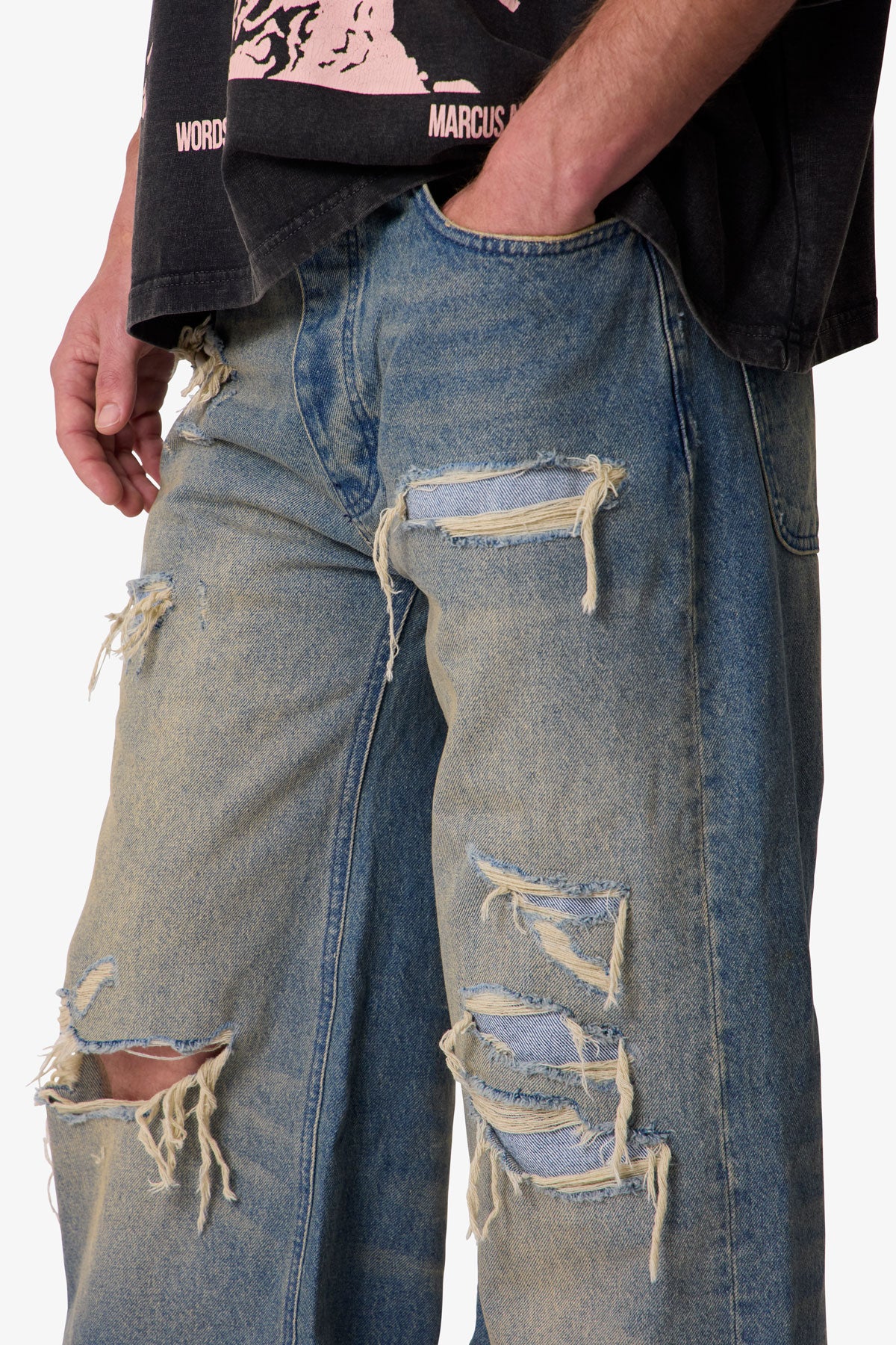 Ultra Wide Distressed Denim - Blue | mnml