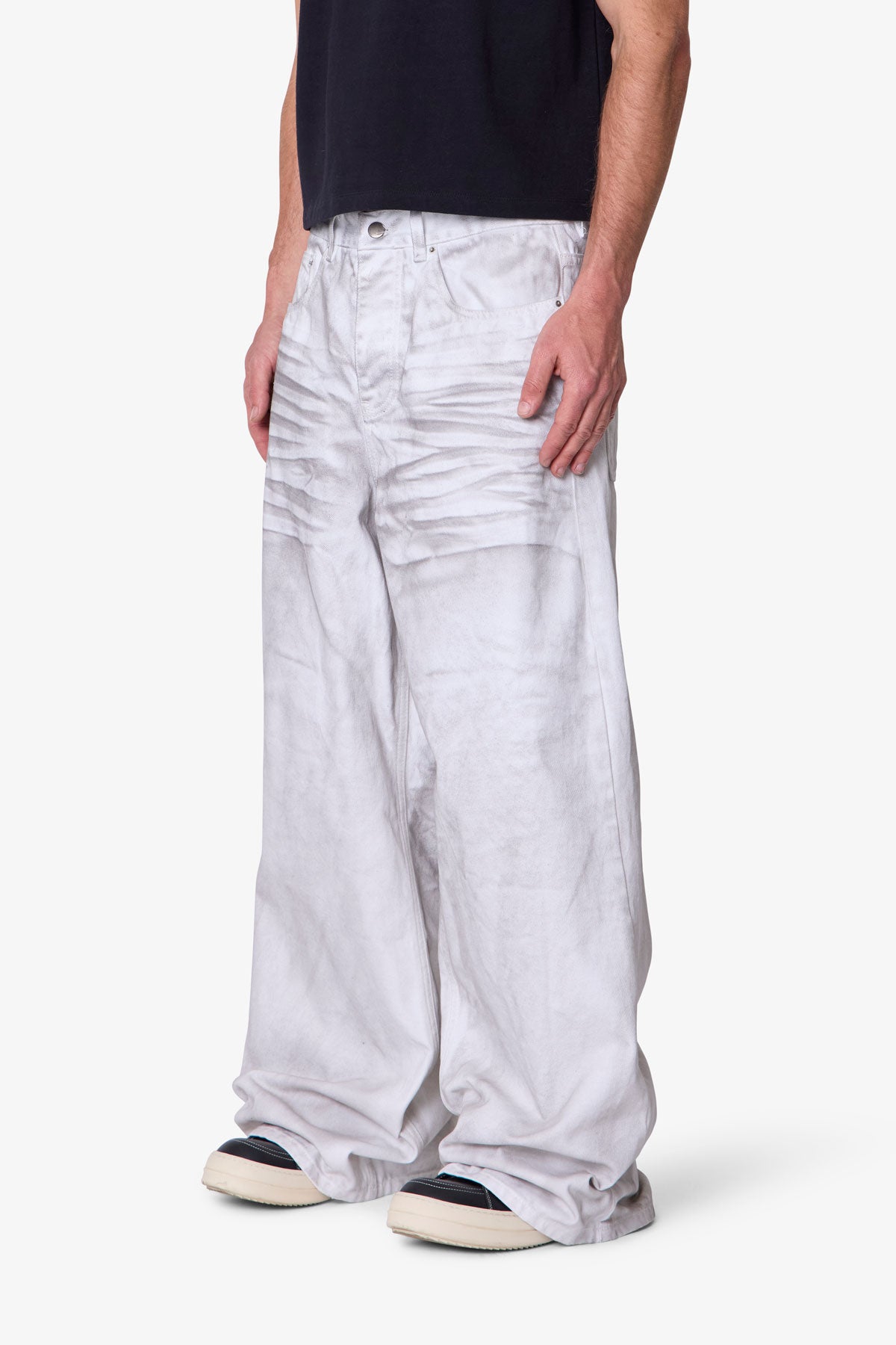 Ultra Wide Stained Denim - White | mnml