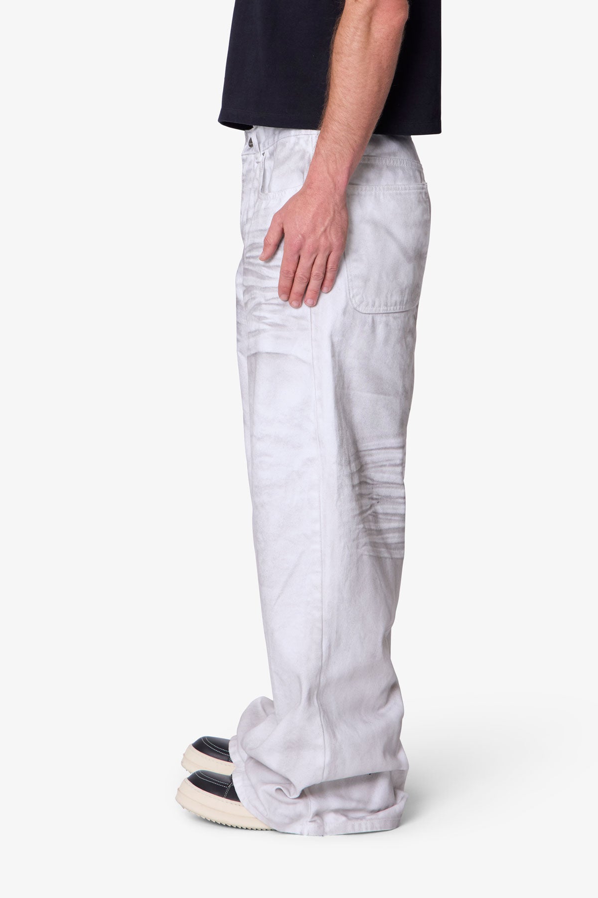 Ultra Wide Stained Denim - White | mnml