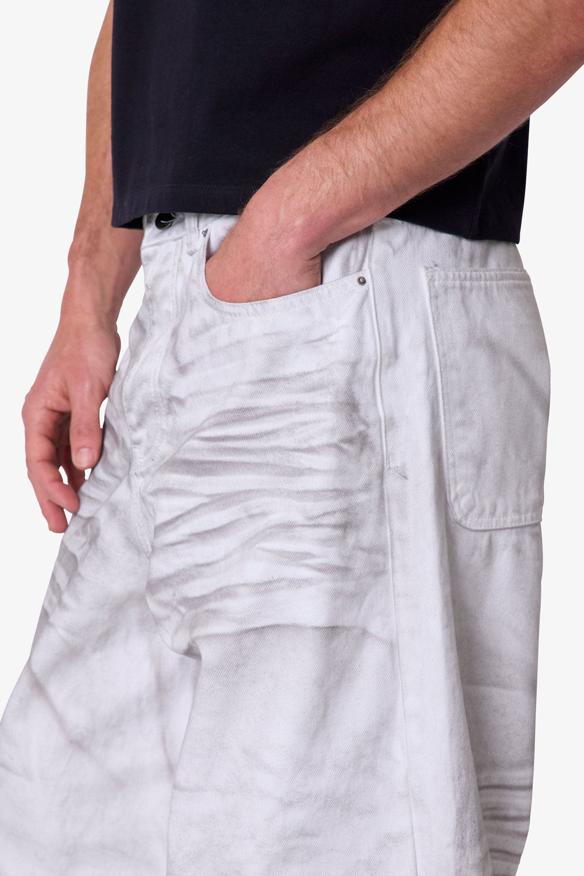 Ultra Wide Stained Denim - White | mnml
