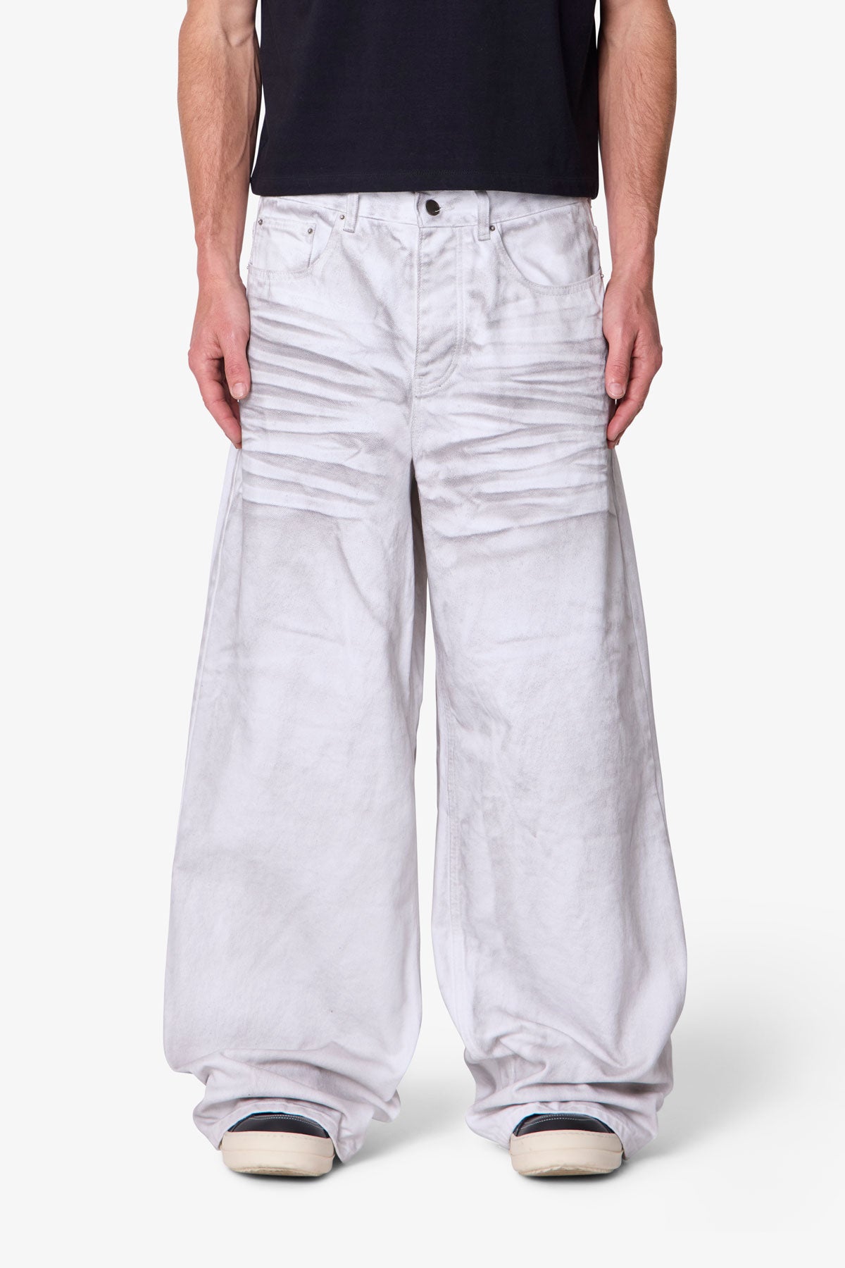 Ultra Wide Stained Denim - White | mnml