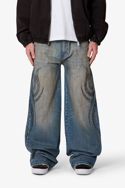 Ultra Wide Tribal Denim - Medium Blue