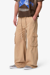 Ultra Wide Twill Cargo Pants - Khaki
