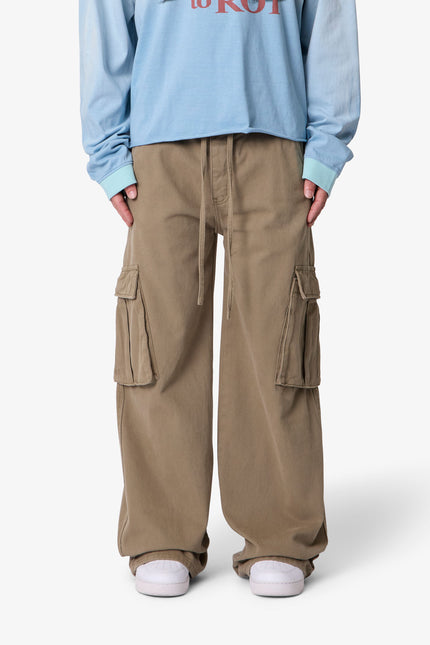 Ultra Wide Twill Cargo Pants - Olive