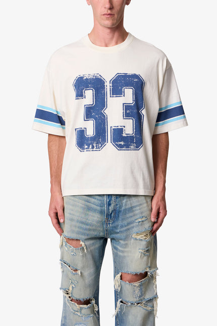 Varsity Tee - Off White/Blue