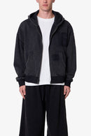 Vintage Back Yoke Zip Up Hoodie - Washed Black