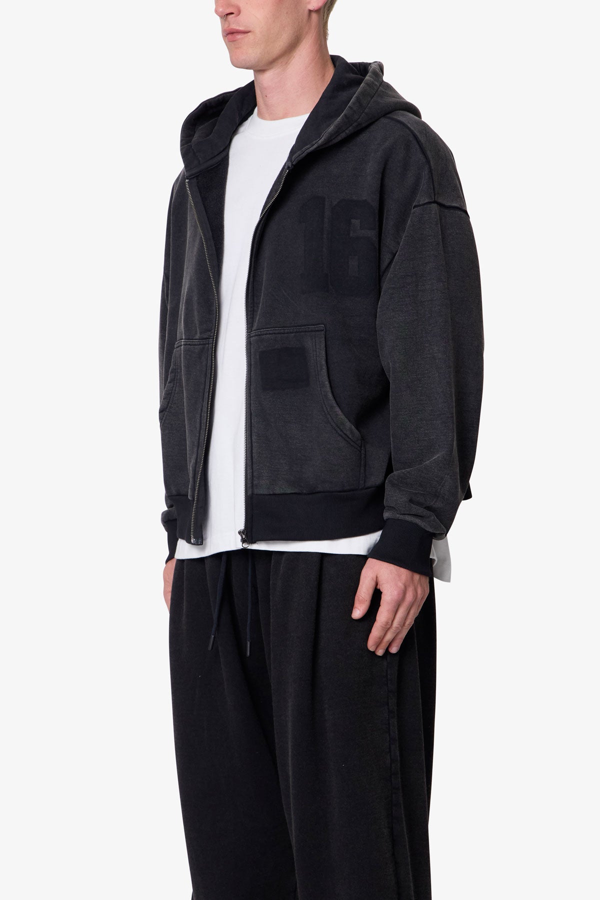 Vintage Back Yoke Zip Up Hoodie - Washed Black | mnml