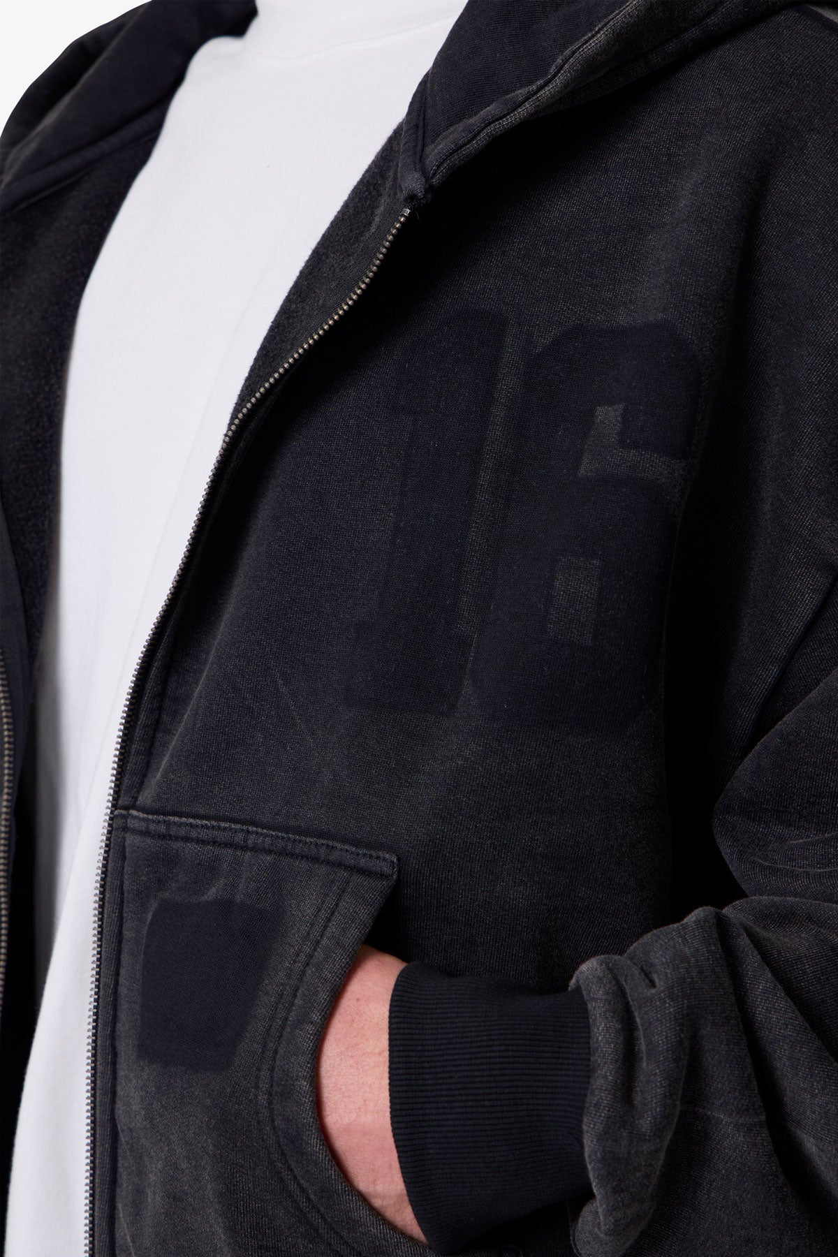 Vintage Back Yoke Zip Up Hoodie - Washed Black | mnml