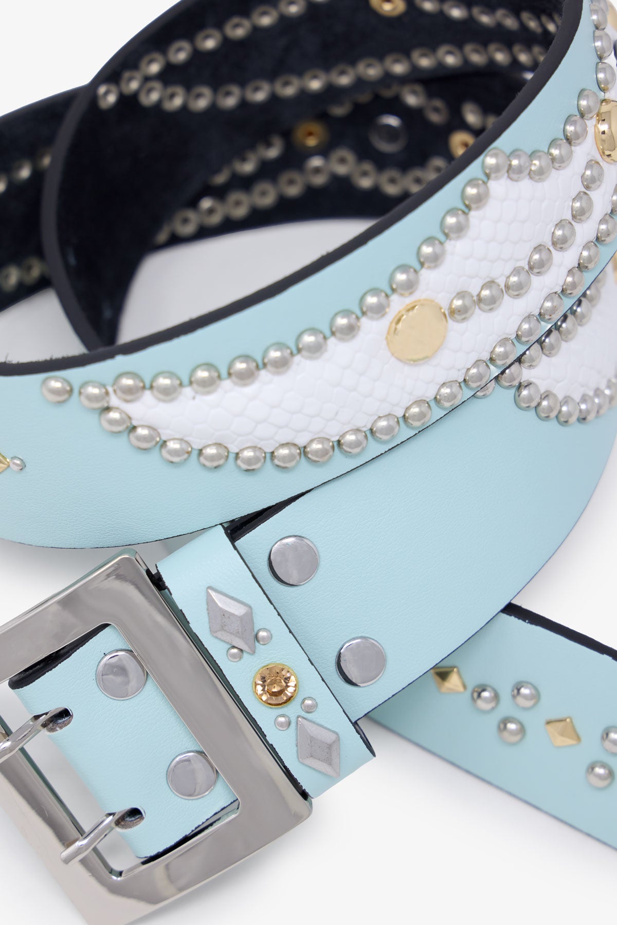 Vintage Python Belt - Aqua/White | mnml