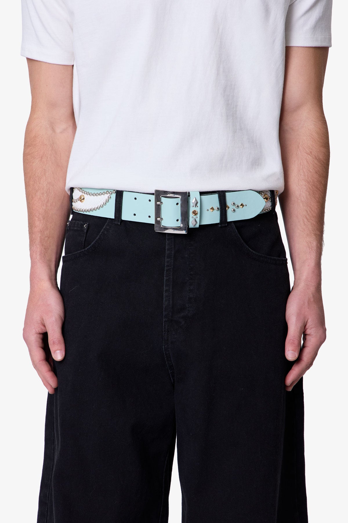Vintage Python Belt - Aqua/White | mnml