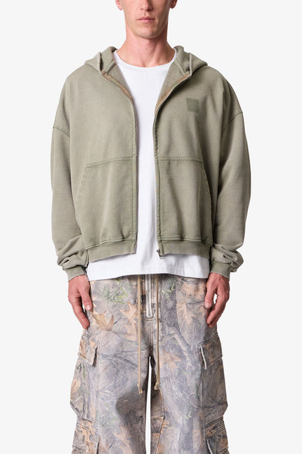 Vintage Washed Zip Up Hoodie - Olive