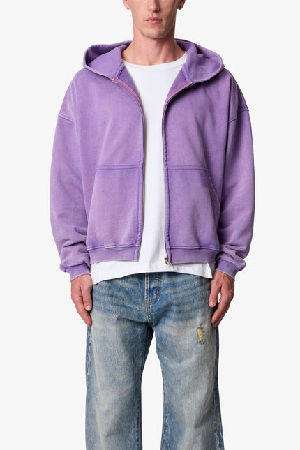 Vintage Washed Zip Up Hoodie - Purple