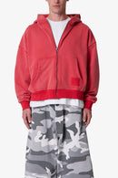 Sudadera con capucha y cremallera estilo vintage - Rojo lavado