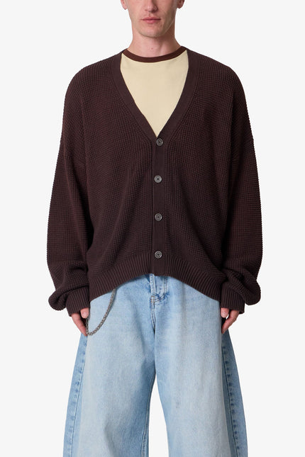 Waffle Cardigan Sweater - Brown
